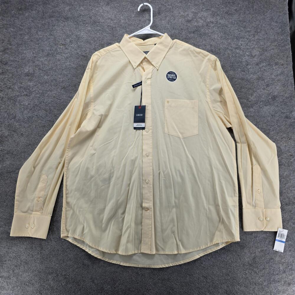 IZOD Shirt Mens XL Yellow Cotton Long Sleeve Button Up Classic Fit Pocket